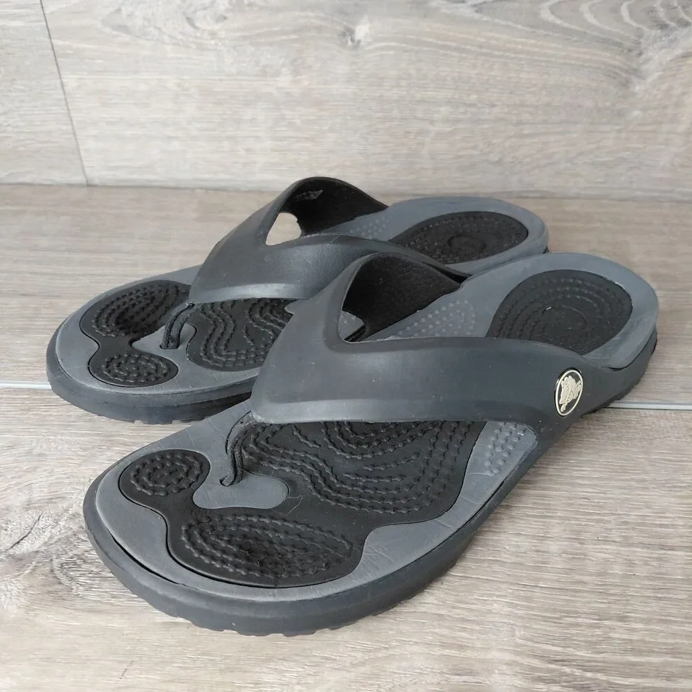 Crocs Modi Sport Flip Flop Sandals Mens 9 Womens 11 Black Slip On Beach Thongs